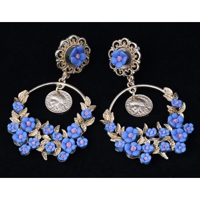 Hot Sale Imitation Schmuck Europa und die Vereinigten Staaten Pastoral Wind Luxury Soft Keramik Wasser Tropfen Ohrringe Münzen Schönheit Kopf Retro Blumen Ohrringe