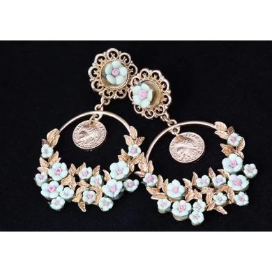 Hot Sale Imitation Schmuck Europa und die Vereinigten Staaten Pastoral Wind Luxury Soft Keramik Wasser Tropfen Ohrringe Münzen Schönheit Kopf Retro Blumen Ohrringe