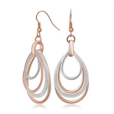 Kemstone Elegant Rose Gold/Silver Two Tone Multilayer Dangle Earrings Accessory for Woman