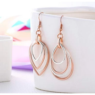 Kemstone Elegant Rose Gold/Silver Two Tone Multilayer Dangle Earrings Accessory for Woman