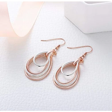 Kemstone Elegant Rose Gold/Silver Two Tone Multilayer Dangle Earrings Accessory for Woman