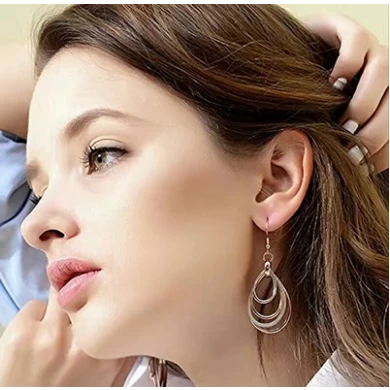 Kemstone Elegant Rose Gold/Silver Two Tone Multilayer Dangle Earrings Accessory for Woman