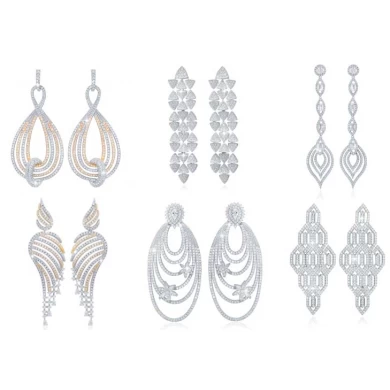 Latest fashion jewellery Bridal Party White Cubic Zirconia long hanging earrings wholesale