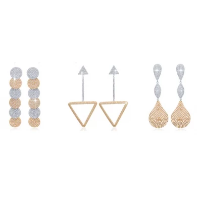 Latest fashion jewellery Bridal Party White Cubic Zirconia long hanging earrings wholesale