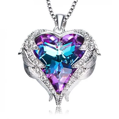 Latest fashion jewelry explosion models female ocean heart purple diamond Austria crystal pendant sweater necklace