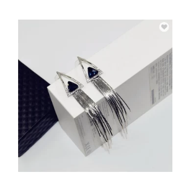 Long Charming Earring for Womens /Girls Vintage Triangle Tassel Stud Earrings Faux Suede Fabri Dangling Hangings Earrings