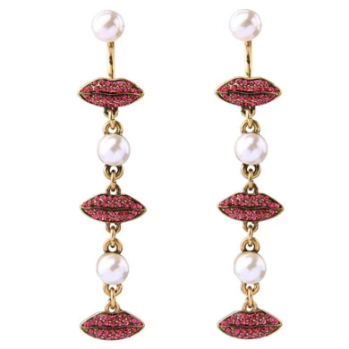 Long Pendant Designs Pearl Pink Lip shaped Pearl Earrings manufacturer China