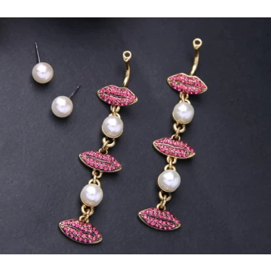 Long Pendant Designs Pearl Pink Lip shaped Pearl Earrings manufacturer China