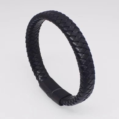 Hecho en China al por mayor de moda hombres Vintage pulsera de acero inoxidable 316 l titanio pulseras brazaletes de cuero genuino imanes pulsera