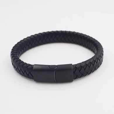 Hecho en China al por mayor de moda hombres Vintage pulsera de acero inoxidable 316 l titanio pulseras brazaletes de cuero genuino imanes pulsera