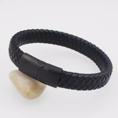 Hecho en China al por mayor de moda hombres Vintage pulsera de acero inoxidable 316 l titanio pulseras brazaletes de cuero genuino imanes pulsera