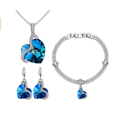 Necklace Earrings Tennis Bracelet 18K White Gold Plated Wedding Jewelry Set Supplier China