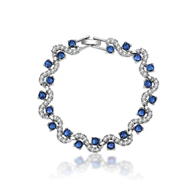 New Arrive Blue Tennis Bracelet Women Cubic Zirconia Jewelry Bridal Crystal Bangle For Mom And Daughter