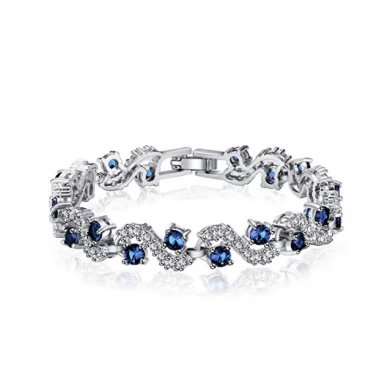 New Arrive Blue Tennis Bracelet Women Cubic Zirconia Jewelry Bridal Crystal Bangle For Mom And Daughter