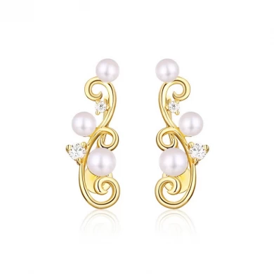 New S925 sterling silver rattan earrings court retro wild pearl earrings ladies earrings