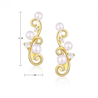 New S925 sterling silver rattan earrings court retro wild pearl earrings ladies earrings