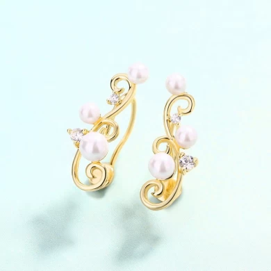 New S925 sterling silver rattan earrings court retro wild pearl earrings ladies earrings