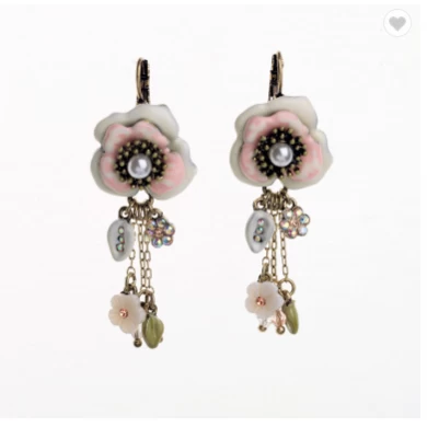 New Styles Ceramic Flower Antique Triangle Drop Earrings for Women Perfect Valentine's Day Gifts