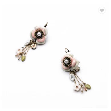 New Styles Ceramic Flower Antique Triangle Drop Earrings for Women Perfect Valentine's Day Gifts