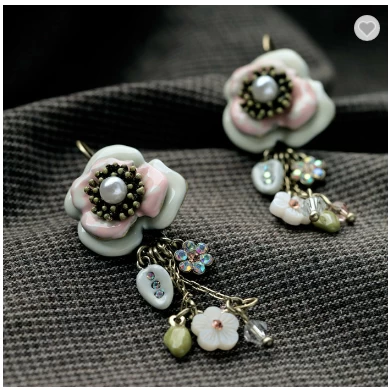 New Styles Ceramic Flower Antique Triangle Drop Earrings for Women Perfect Valentine's Day Gifts