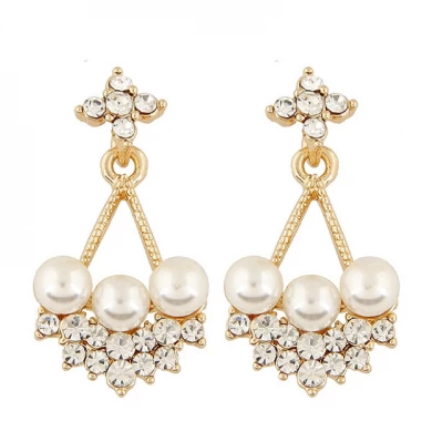 Neue Boutique Runde Perle Fan Ohrringe Strass Damen Schmuck Mode Ohrringe