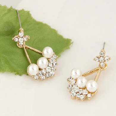 Neue Boutique Runde Perle Fan Ohrringe Strass Damen Schmuck Mode Ohrringe