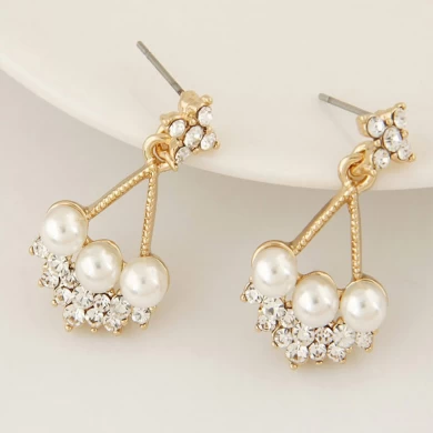 Neue Boutique Runde Perle Fan Ohrringe Strass Damen Schmuck Mode Ohrringe