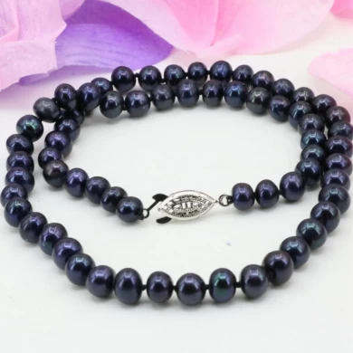 Nuevo collar de perlas de agua dulce negro para mujeres N1072