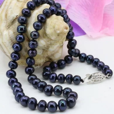 Nuevo collar de perlas de agua dulce negro para mujeres N1072