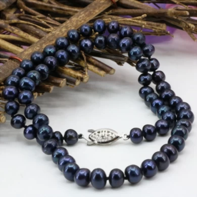 Nuevo collar de perlas de agua dulce negro para mujeres N1072