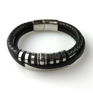 OEM Manufacturer fashion handmade genuine leather or pu leather bracelet for men