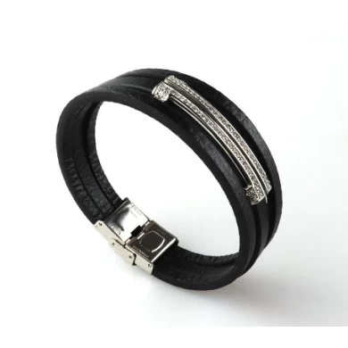 OEM Manufacturer fashion handmade genuine leather or pu leather bracelet for men