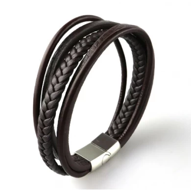 OEM Manufacturer fashion handmade genuine leather or pu leather bracelet for men