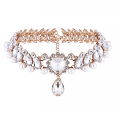 Pearl Jewelry Chain, Flower Women Choker Necklace Accessory, Rhinestone Pendant Chain as Gift