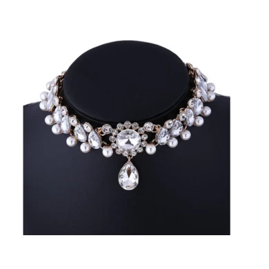 Pearl Jewelry Chain, Flower Women Choker Necklace Accessory, Rhinestone Pendant Chain as Gift
