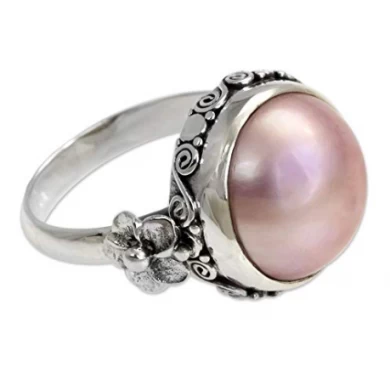 Pink Cultured Mabe Pearl 925 Sterling Silver Flower Ring Wholesale China