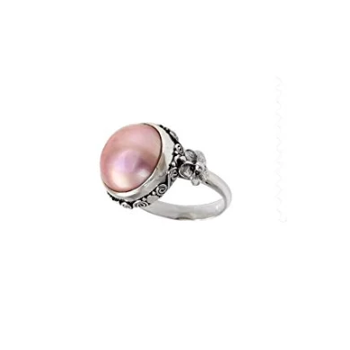 Pink Cultured Mabe Pearl 925 Sterling Silver Flower Ring Wholesale China