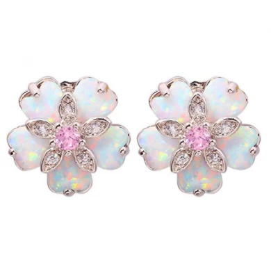 Pink Topaz Zircon Rhodium Plated for Women Jewelry Gemstone Stud Earrings 15mm