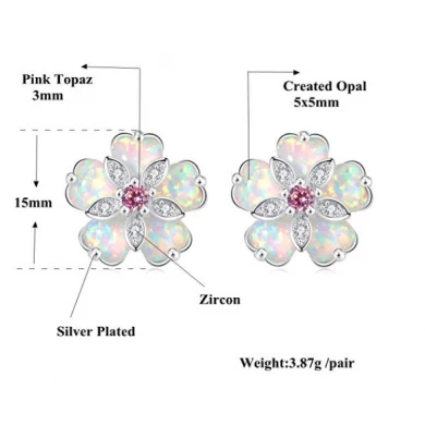 Pink Topaz Zircon Rhodium Plated for Women Jewelry Gemstone Stud Earrings 15mm