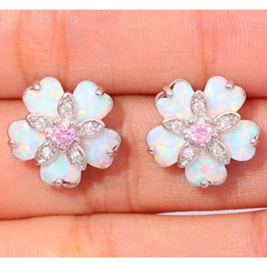 Pink Topaz Zircon Rhodium Plated for Women Jewelry Gemstone Stud Earrings 15mm