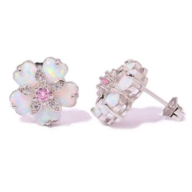 Pink Topaz Zircon Rhodium Plated for Women Jewelry Gemstone Stud Earrings 15mm