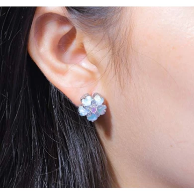 Pink Topaz Zircon Rhodium Plated for Women Jewelry Gemstone Stud Earrings 15mm