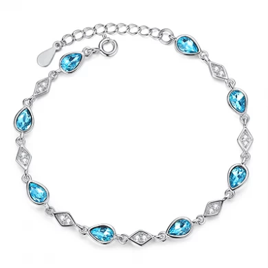 Professional Factory Blue Artificial Crystal S925 Beads Bracelet Bangle for Woman