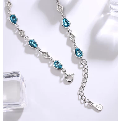 Professional Factory Blue Artificial Crystal S925 Beads Bracelet Bangle for Woman