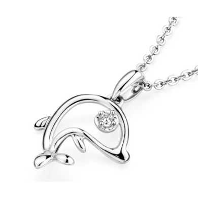 Professional Manufacturer 18K Gold Necklace Diamonds Dolphin Pendant for Woman