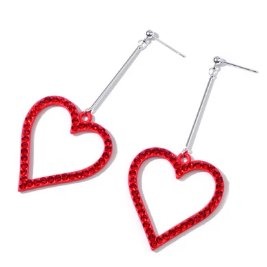 Red Heart Shape Zinc Alloy 925 Sterling Silver Earrings Manufacturer in China