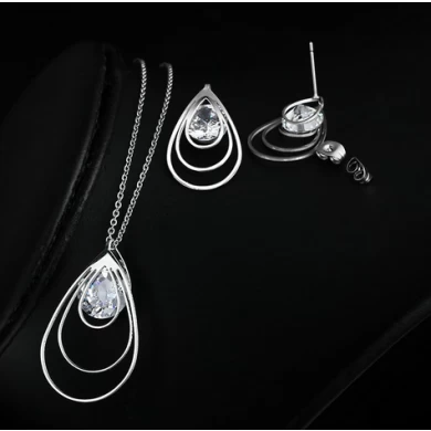 Shenzhen factory high grade brilliant Ladies Jewellery Earring And necklace steel CZ statement silver jewelry set