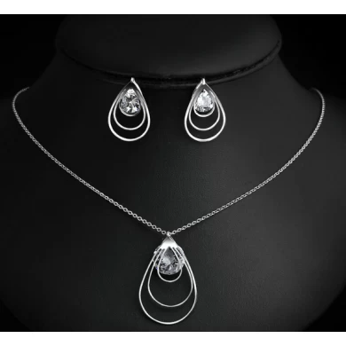 Shenzhen factory high grade brilliant Ladies Jewellery Earring And necklace steel CZ statement silver jewelry set