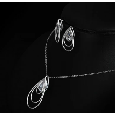 Shenzhen factory high grade brilliant Ladies Jewellery Earring And necklace steel CZ statement silver jewelry set