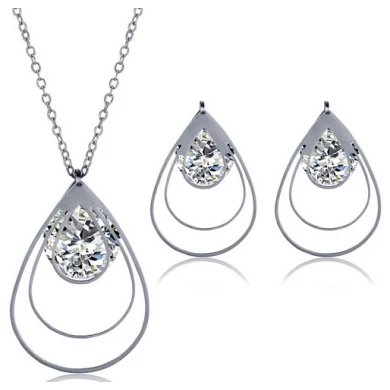 Shenzhen factory high grade brilliant Ladies Jewellery Earring And necklace steel CZ statement silver jewelry set